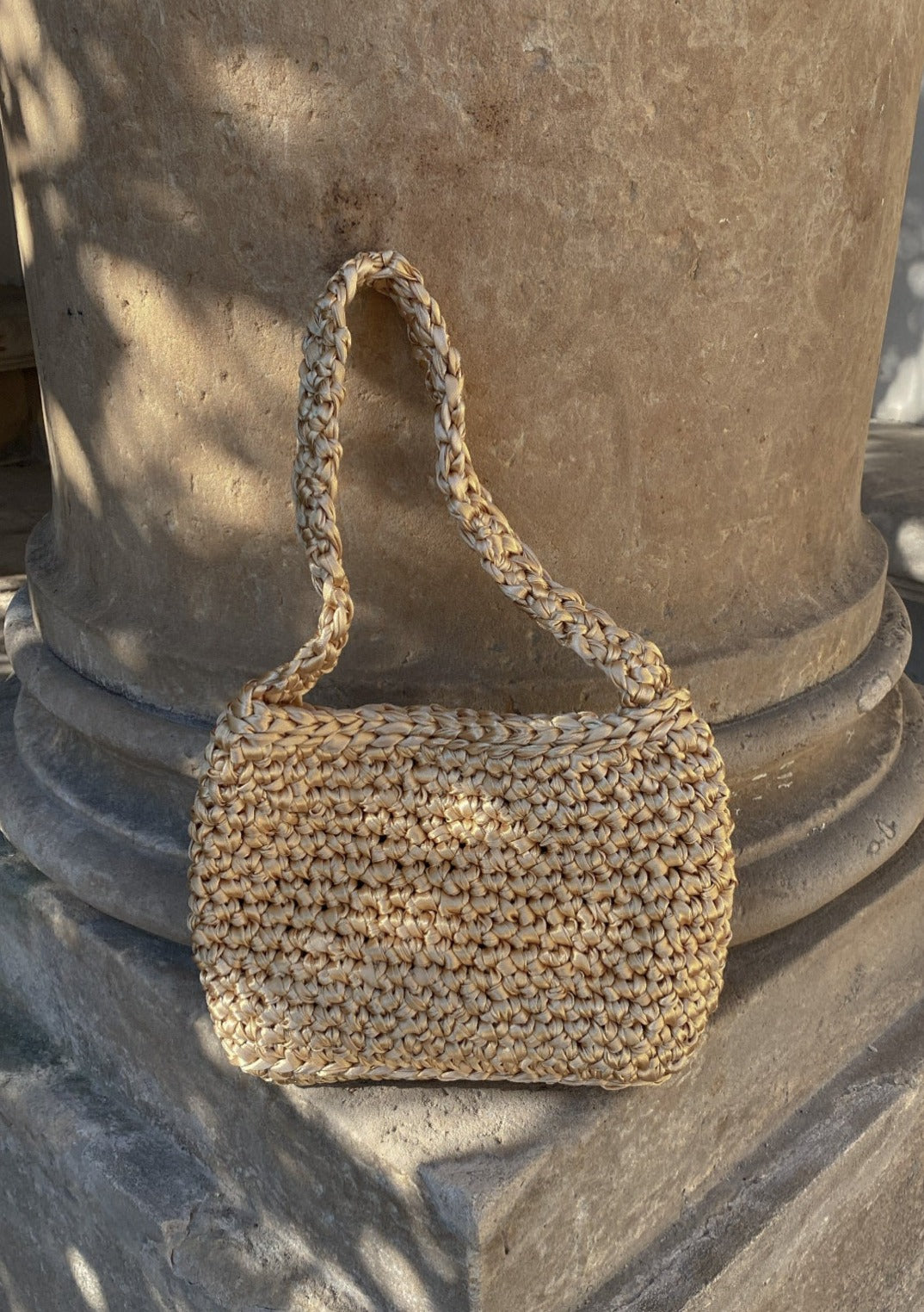 Golden crochet bag