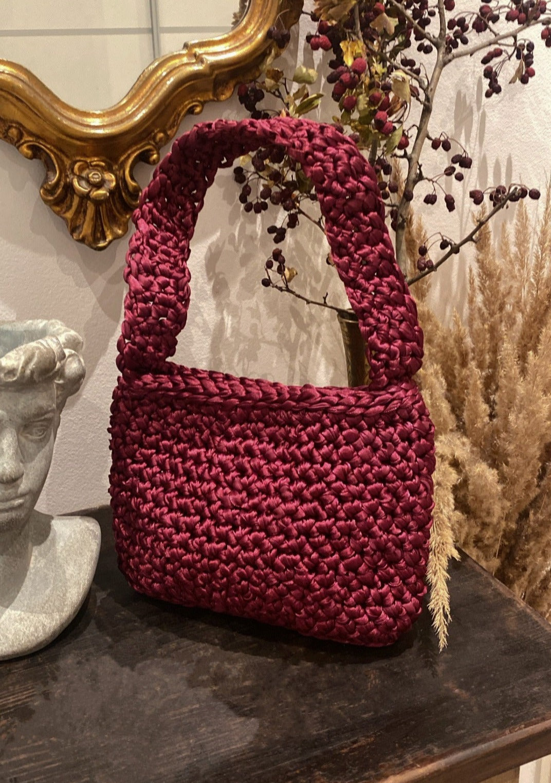 Burgundy crochet bag